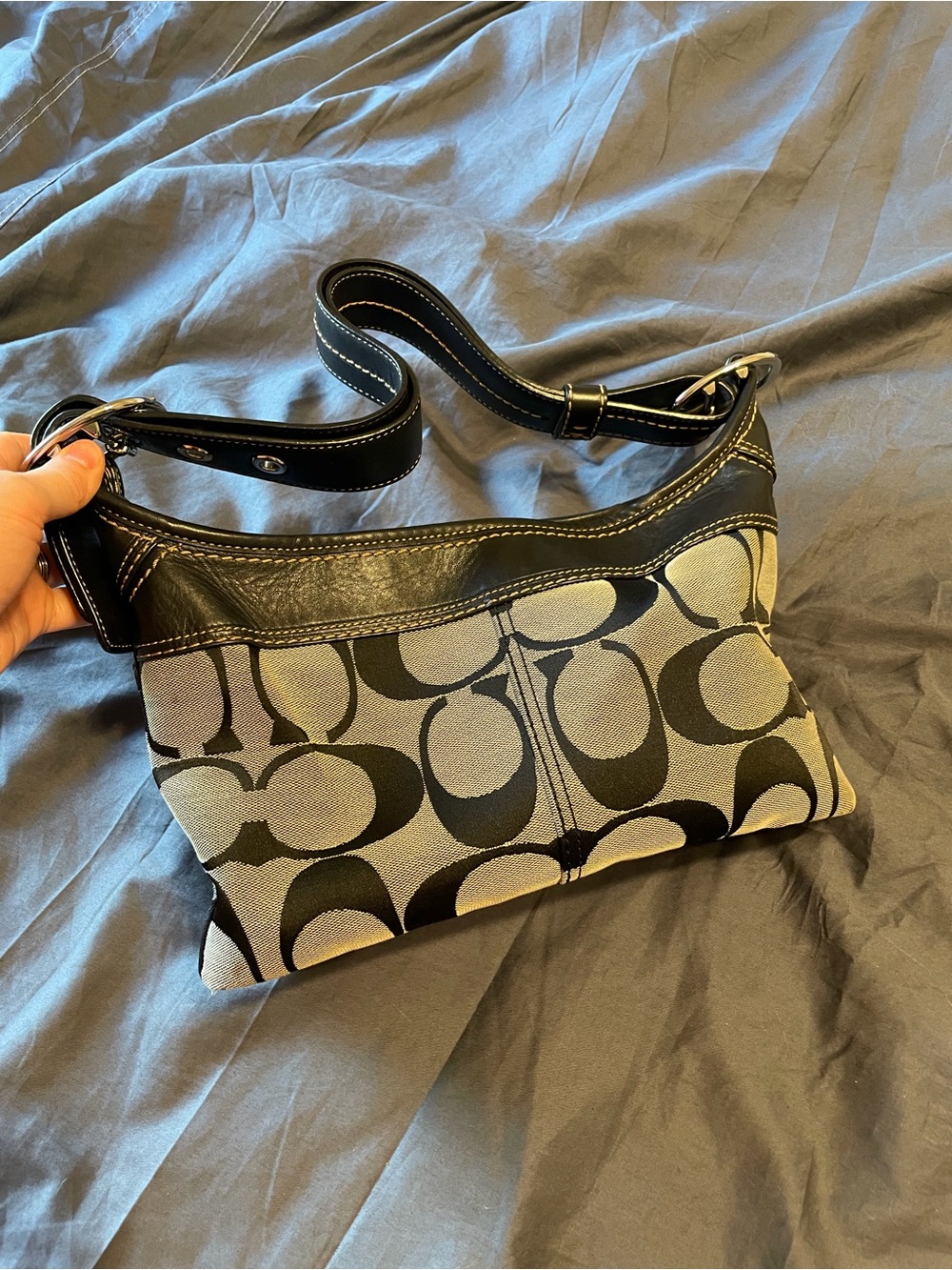 Coach Black and Gray Signature Canvas Shoulder Bag